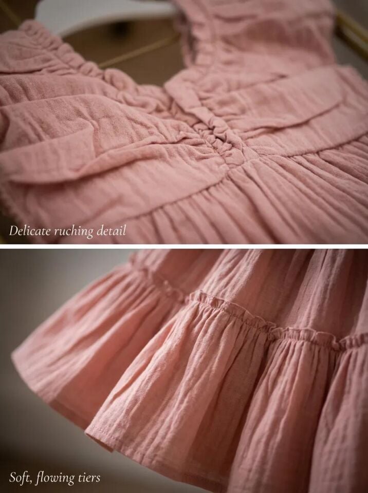 Kız Çocuk %100 Pamuklu Yazlık Elbise - Pudra - 2-5 Yaş