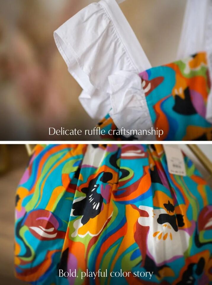 Kız Çocuk Renkli Desenli Fırfırlı Askılı Yazlık Elbise - Çok Renkli - 2-5 Yaş