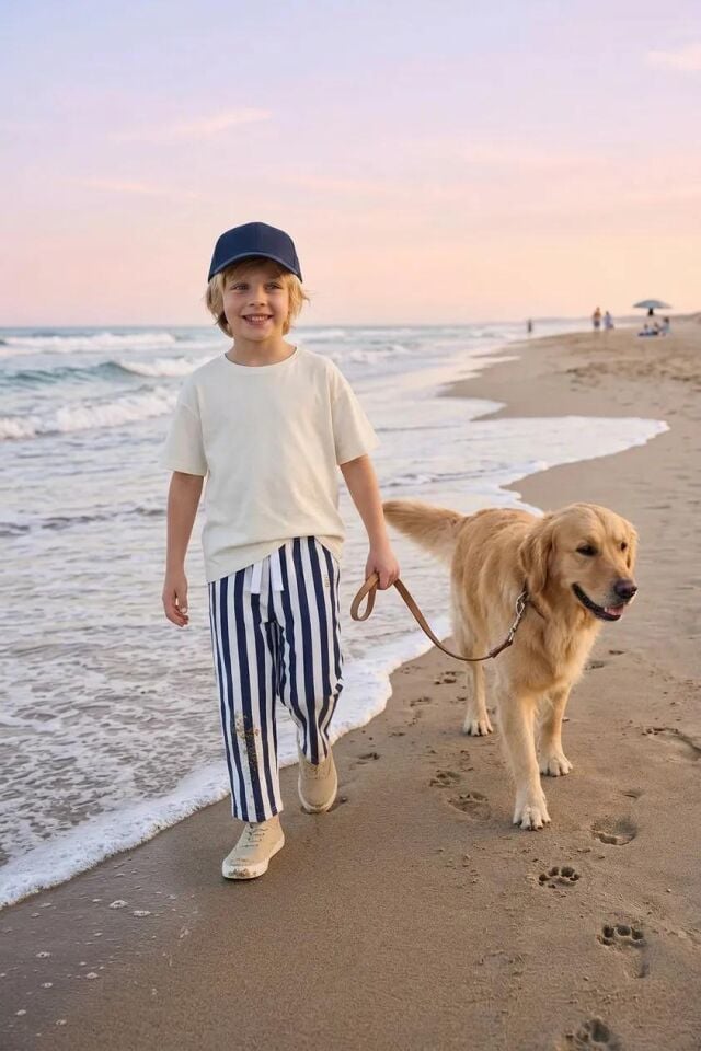 Unısex Çocuk Çizgili Pantolon