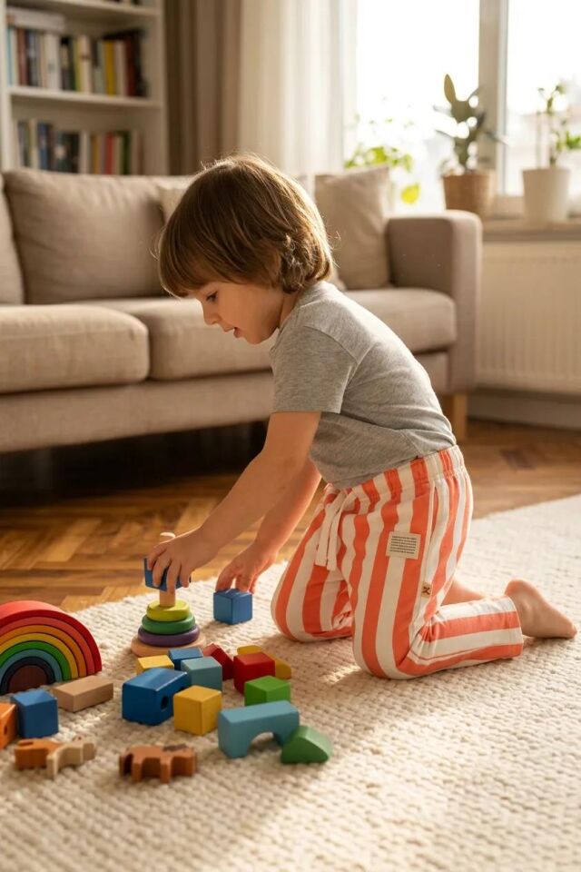 Unısex Çocuk Çizgili Pantolon