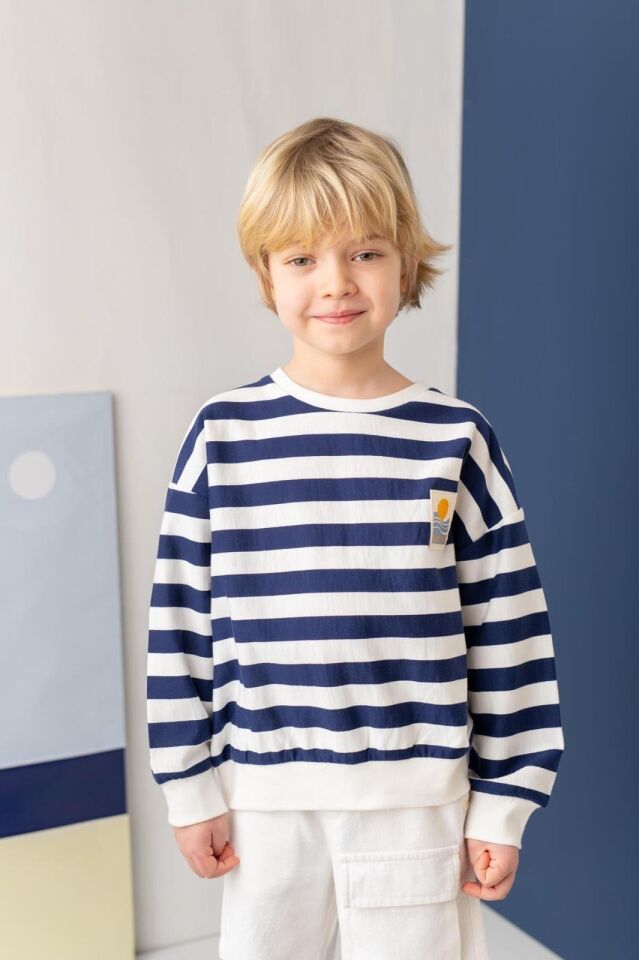 Unısex Çocuk Çizgili Sweat-Shirt