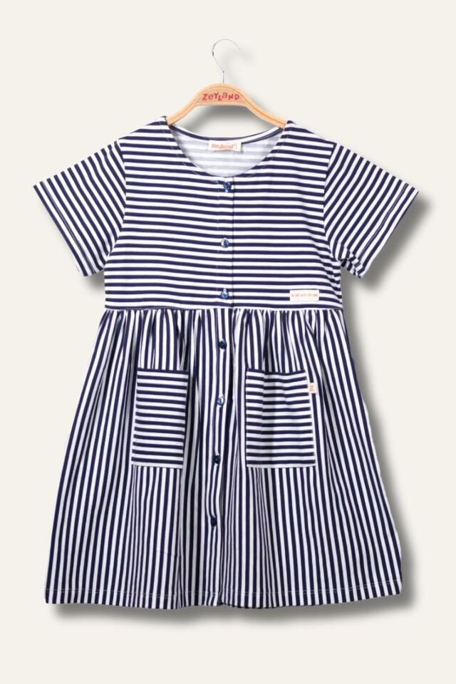 Kız Çocuk Çizgili Yarım Kol Penye Elbise
