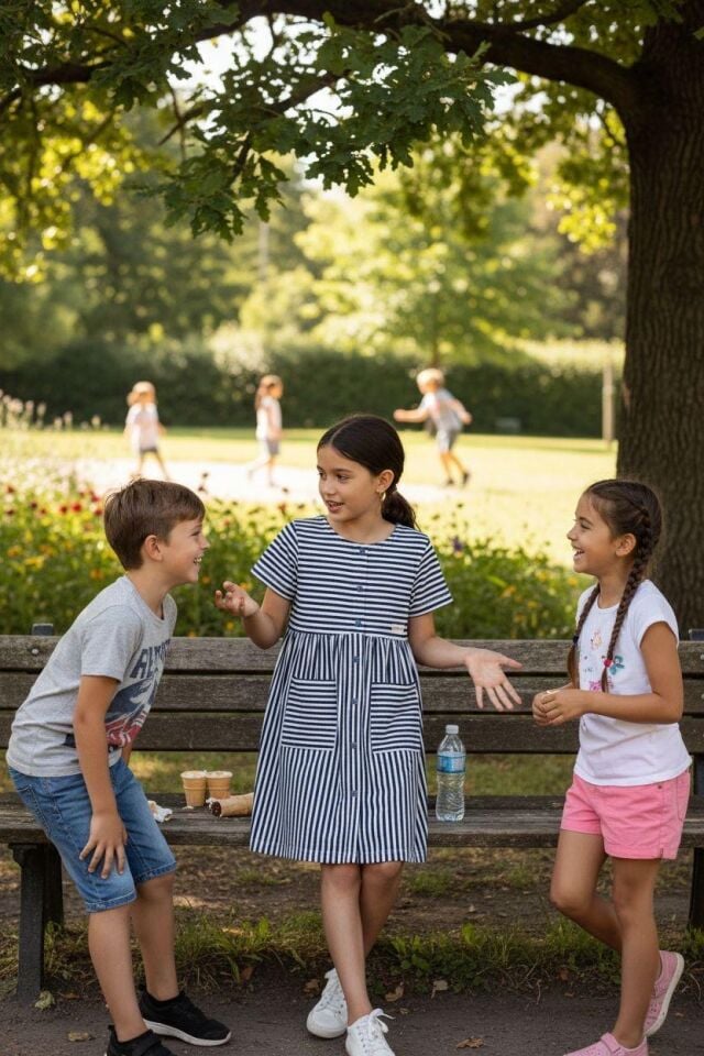 Kız Çocuk Çizgili Yarım Kol Penye Elbise