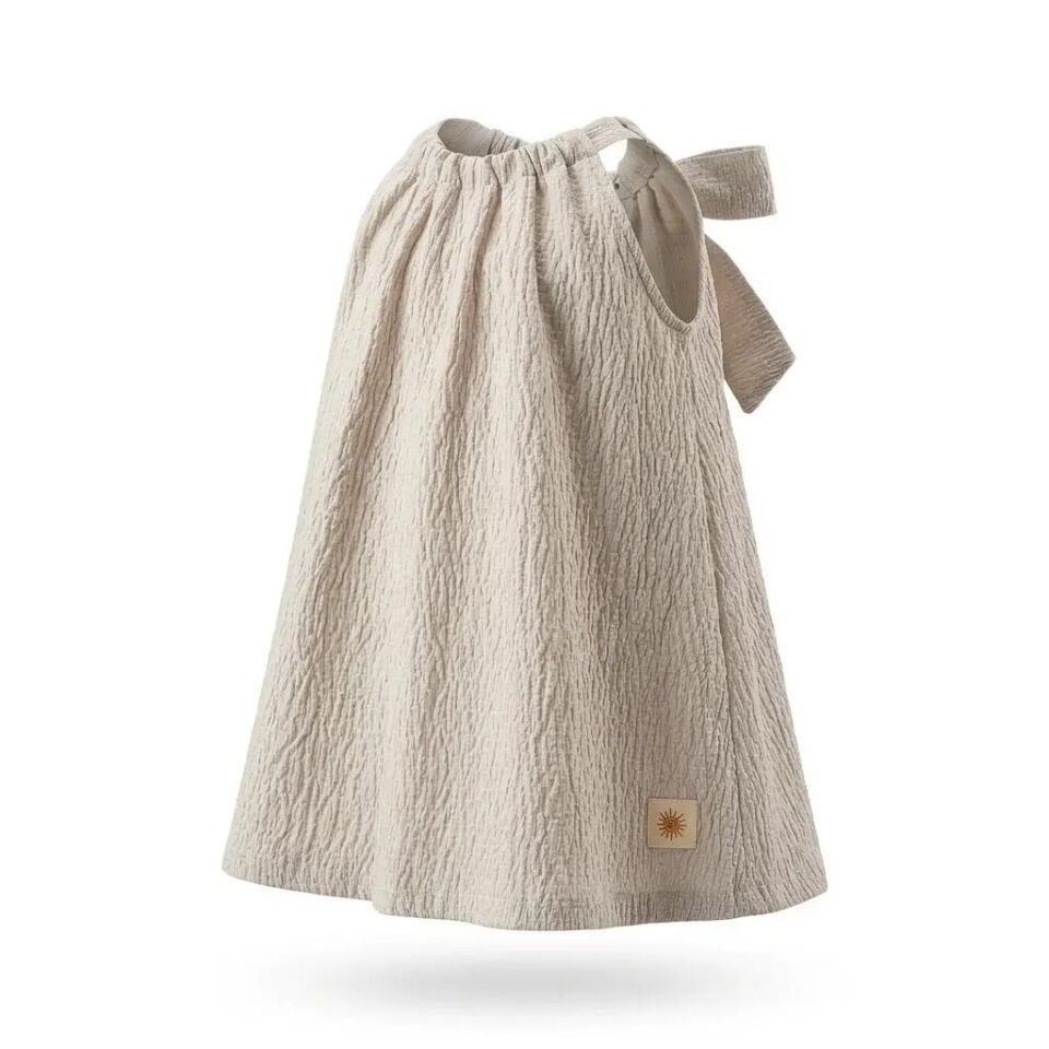 Kız Çocuk Çizgili Arkası Fiyonklu Gofre Elbise