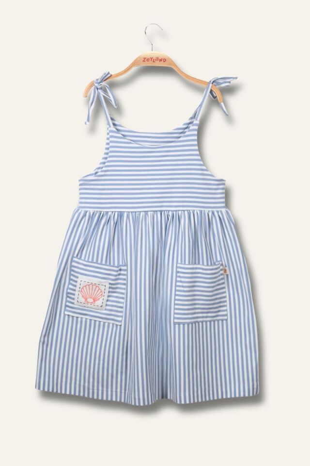 Kız Çocuk Askılı Çizgili Penye Elbise