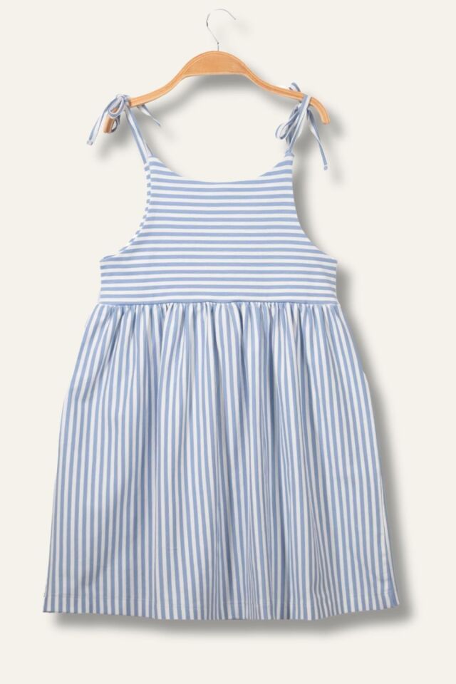 Kız Çocuk Askılı Çizgili Penye Elbise