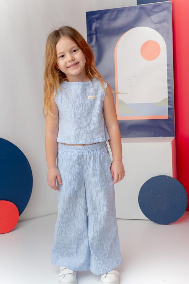 Kız Çocuk Çizgili Bluz Pantalon Takım