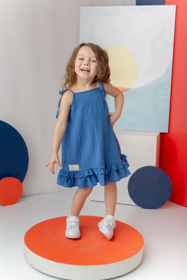 Kız Çocuk Fırfırlı Askılı Elbise