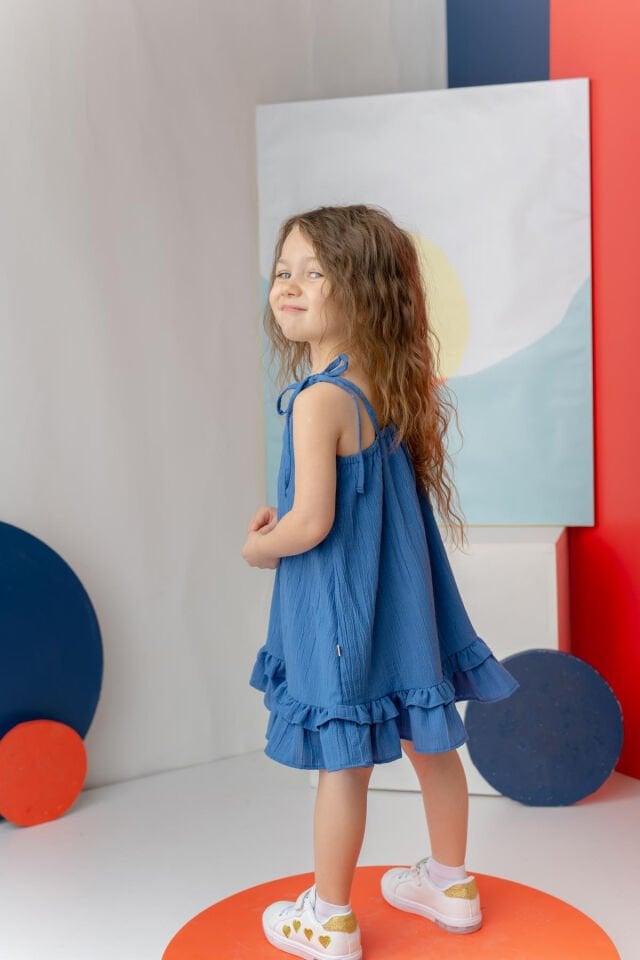 Kız Çocuk Fırfırlı Askılı Elbise