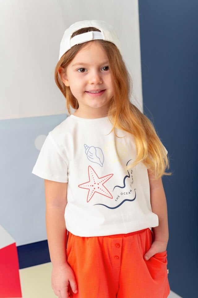 Kız Çocuk Hawaı Baskılı T-Shirt