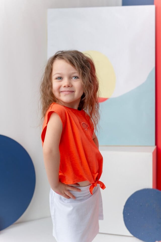 Kız Çocuk Nakış Detaylı Crop T-Shirt