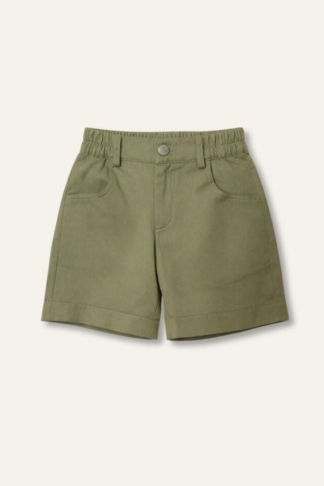 Erkek Çocuk Cepli Gabardin Şort - Haki Yeşil