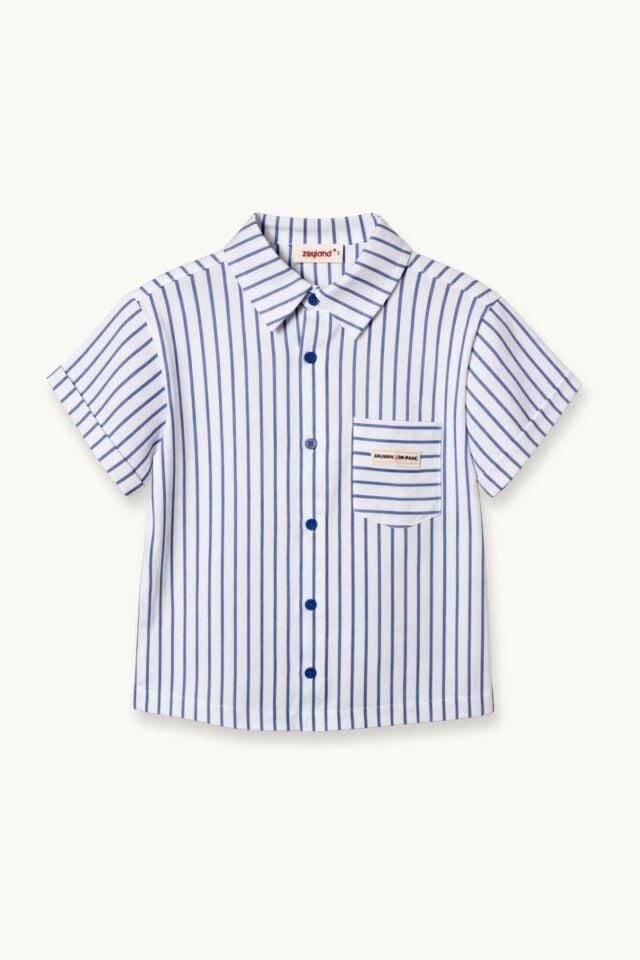 Erkek Çocuk Güneş Sırt Baskılı Mavi Çizgili Gömlek