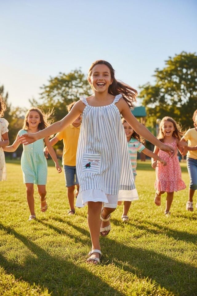 Kız Çocuk Cep Detaylı Desenli Elbise - Mavi