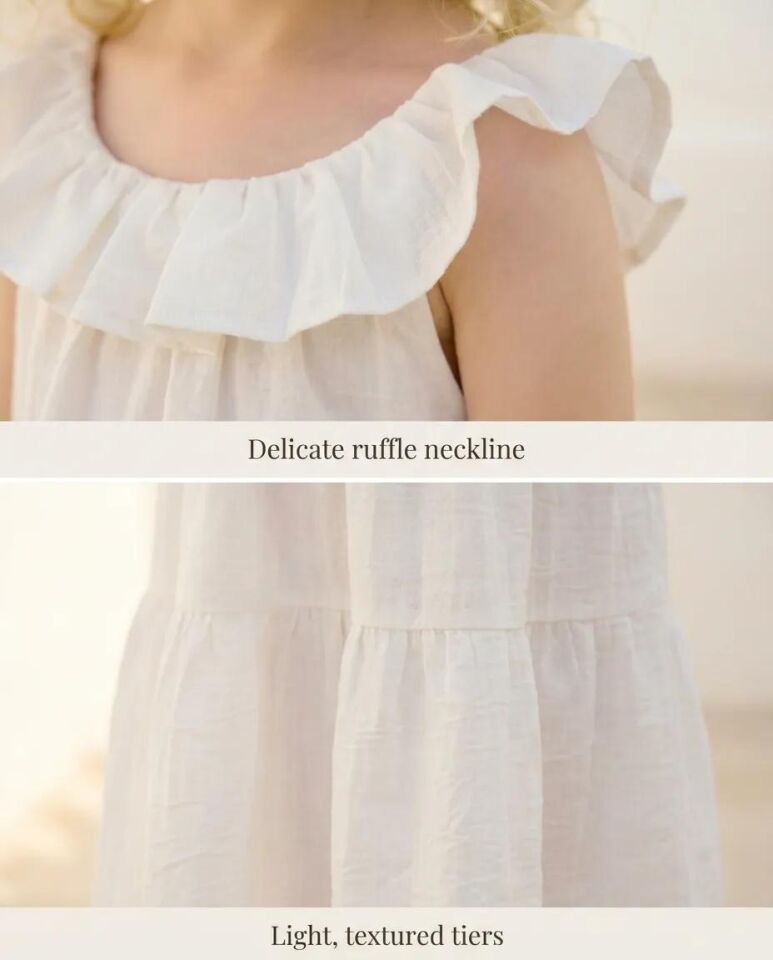 Kız Çocuk Volanlı Midi Elbise - Ekru