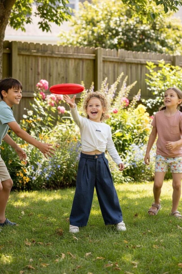 Kız Çocuk İnce Kaşe Pileli Bol Pantolon