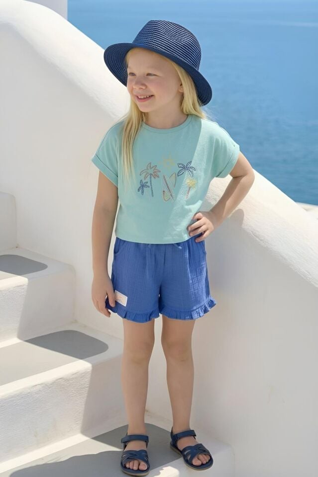 Kız Çocuk Fırfırlı Şort - indigo