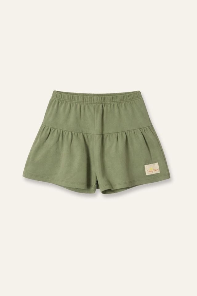 Kız Çocuk Fırfırlı Örme Şort - Haki