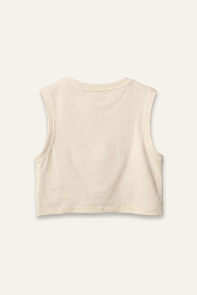 Kız Çocuk Baskılı Kolsuz T-Shirt - Krem