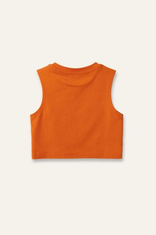 Kız Çocuk Baskılı Kolsuz T-Shirt - Turuncu